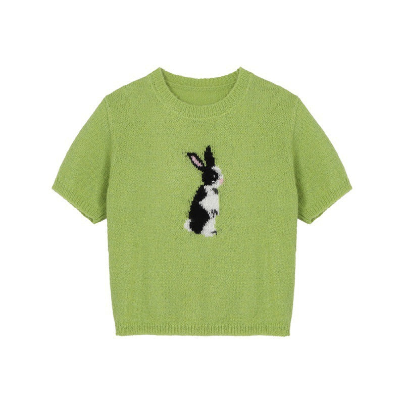 Rabbit Print Round Neck Fashion Short Sleeves