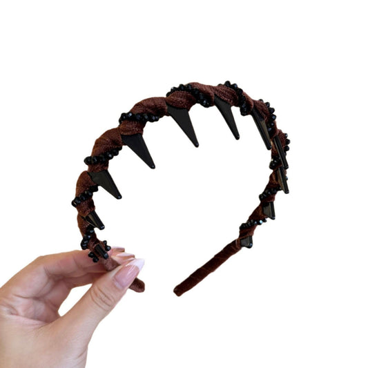 Velvet Rhinestone High Skull Top Wave Headband Female