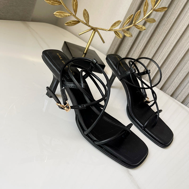 Simple Temperament Versatile Cross Buckle Strap Roman Sandals
