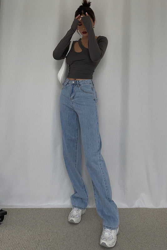 Fall New Women's High Waist Mopping Drape Jeans