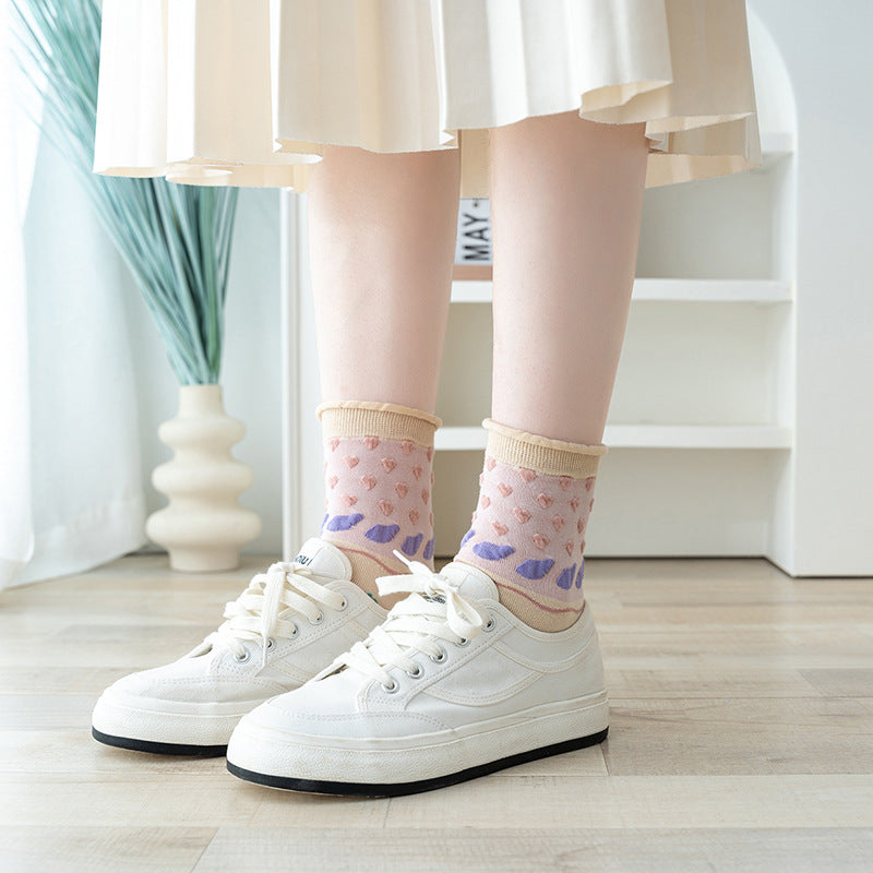 Lady's Flower Tube Socks Stereo Bunching Socks