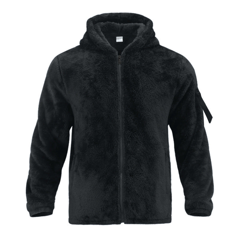 Men's Double-sided Polar Fleece Warm Hooded Zip-up Jacket
