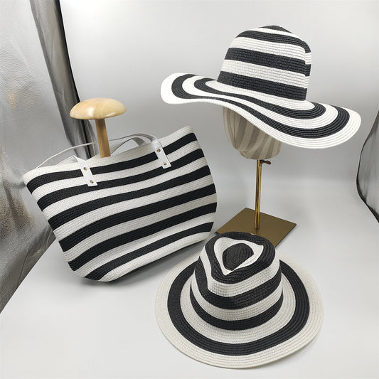 Outdoor Breathable Sun Shade Can Be Folded Large Eaves Striped Straw Hat