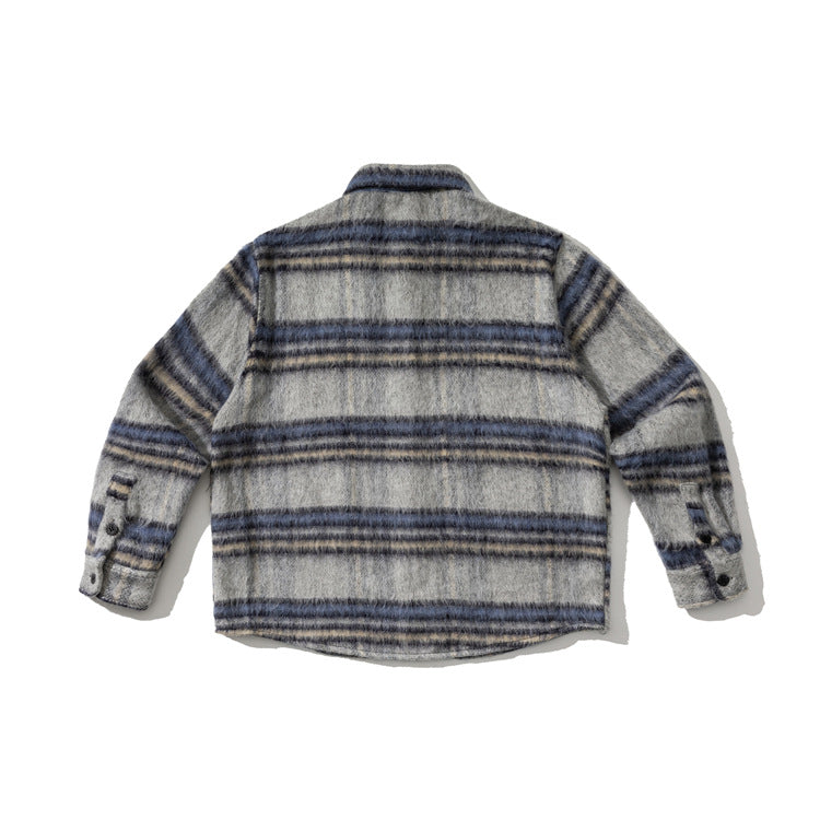 Contrasting Color Brushed Thickened Long-sleeved Plaid Shirt Men's Models