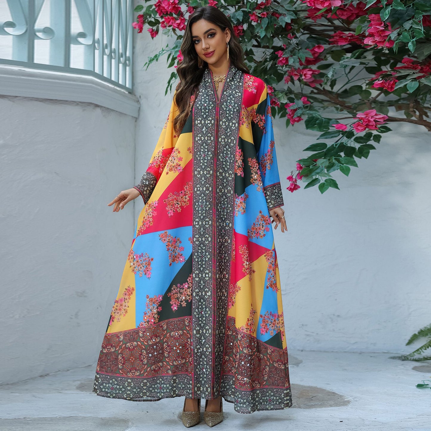 Womens Fashion Printed Long-Sleeve Dress