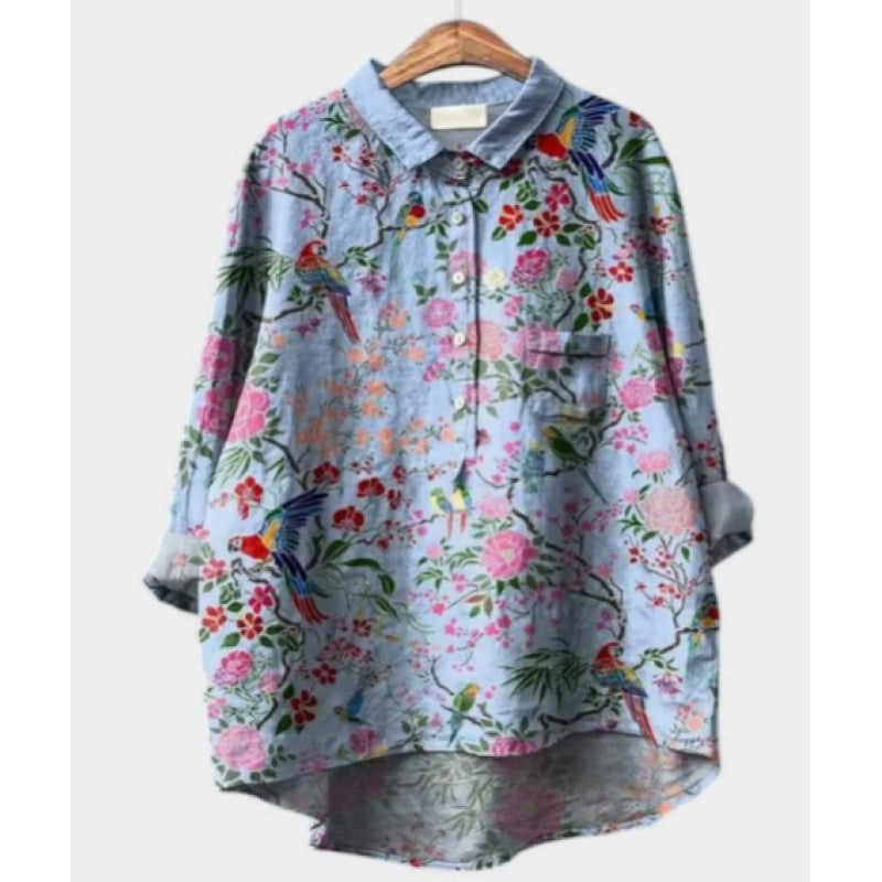 Women's Summer Loose Casual Graffiti Printing Long Sleeve Shirt