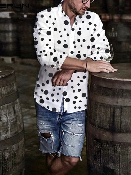 Casual And Versatile Long-sleeved Shirt With Polka Dot Prints For Teenagers And Men