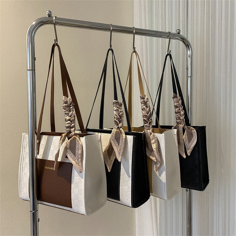 Kontrastfarvet Skuldertaske Med Én Rem Under Armene Stor Taske Koreansk Stil Fashion Crossbody