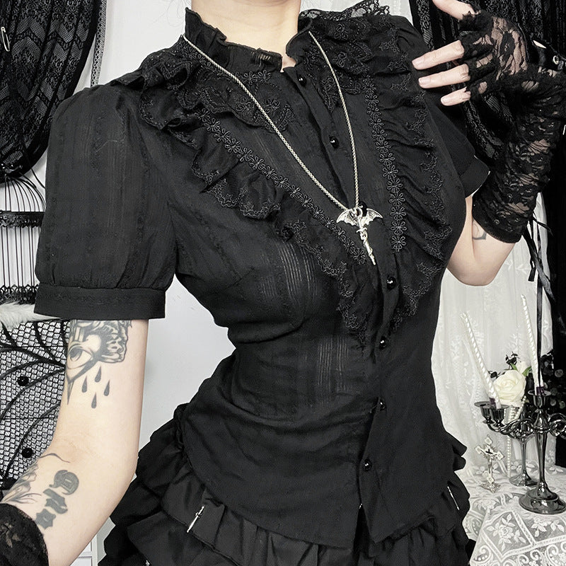 Gothic Dark Style Jacquard Textured Shirt New Slim Versatile