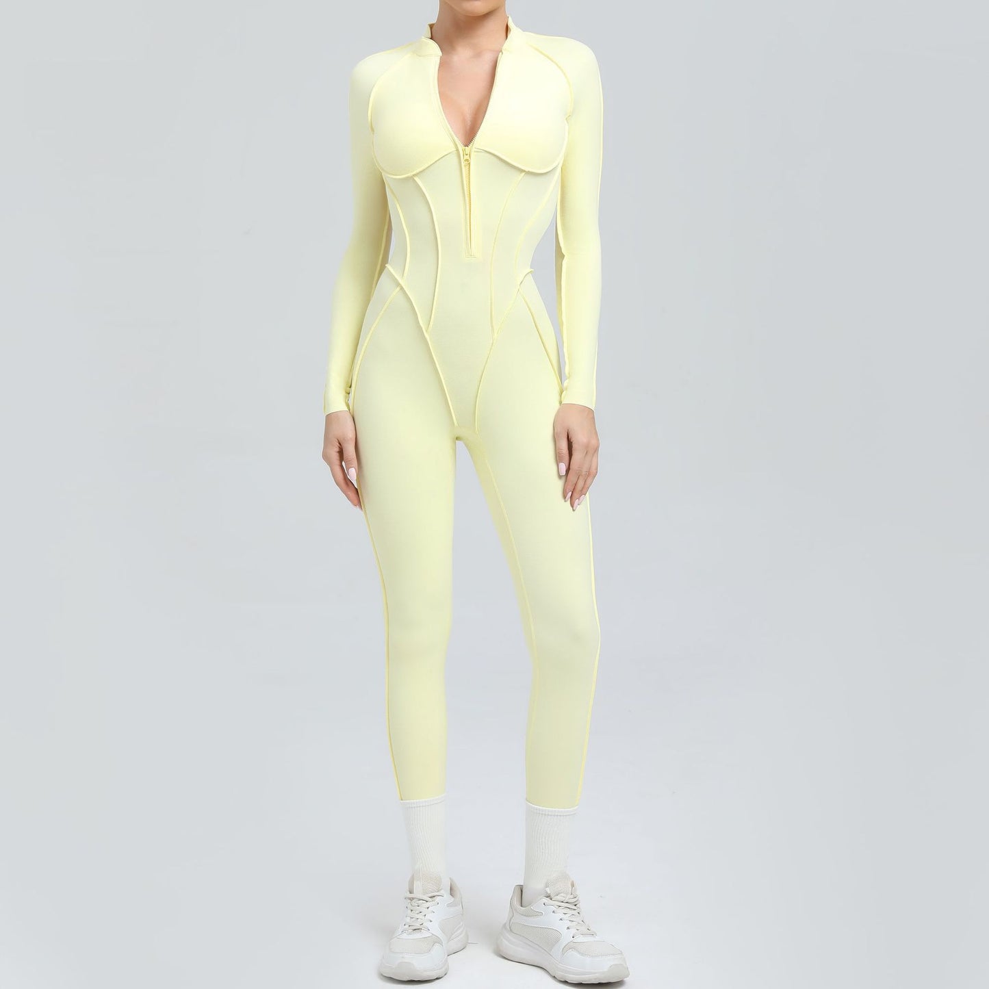 Womens Half Zip Long Sleeve Yoga Jumpsuit