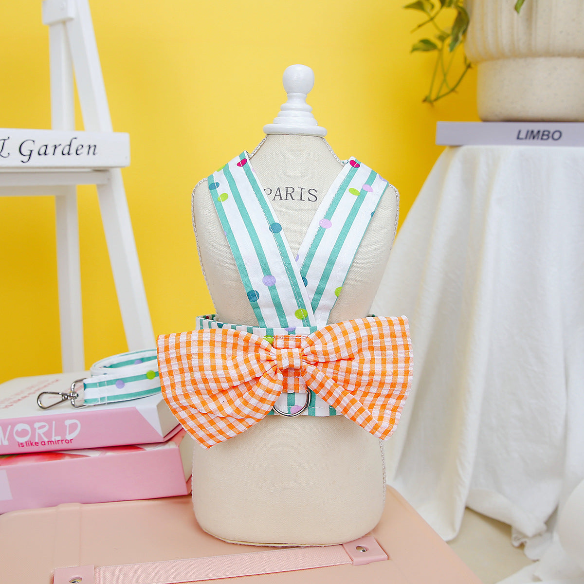 Pet Clothing Vertical Bar Bow Chest Back