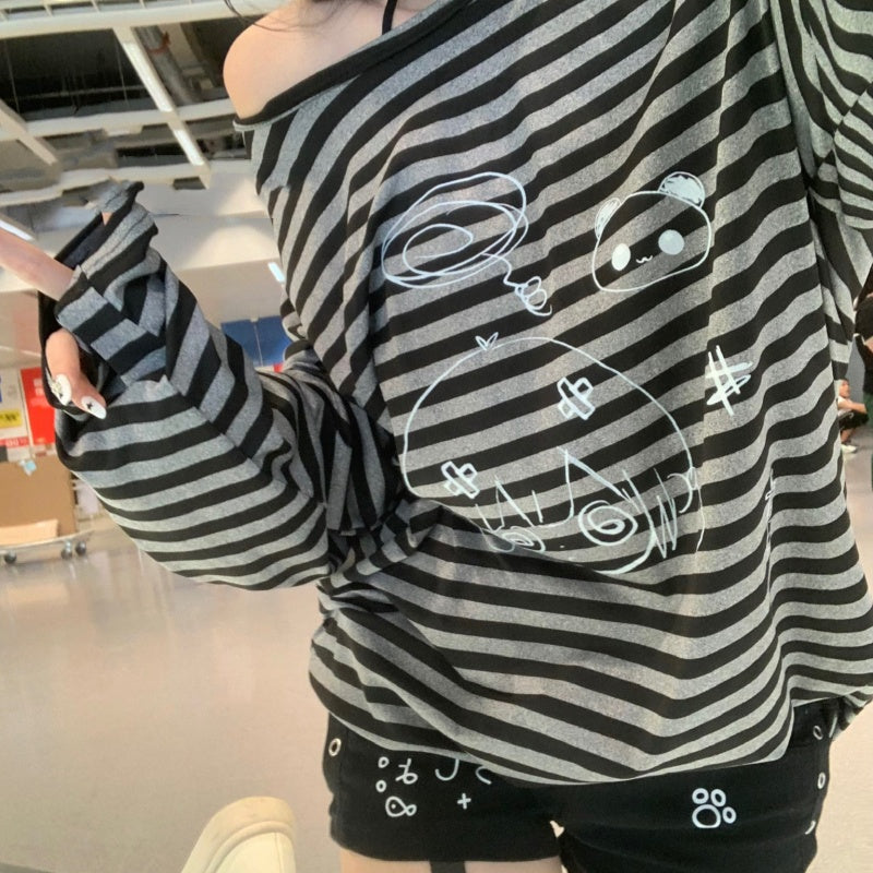 Loose-fitting Versatile Thin Top Design Sense Niche Striped Long Sleeve