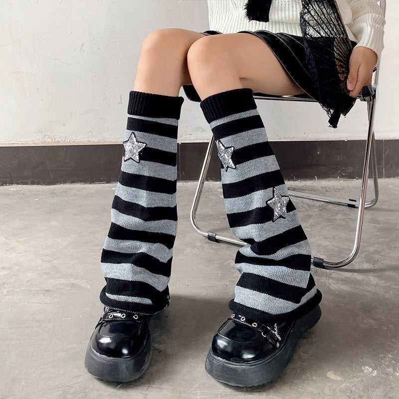 Black And Grey Striped Pile Socks