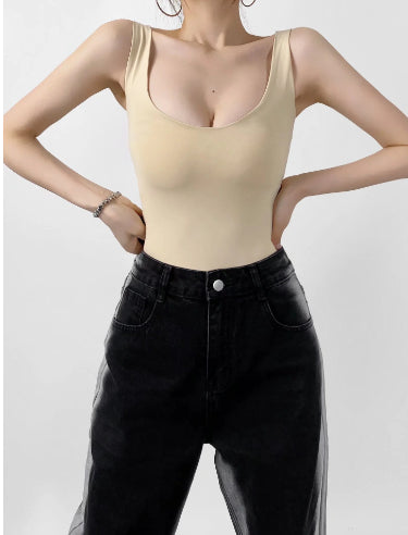 Seam Nude Feel Belly Contracting Yoga Bodysuit Big U-neck Stretch Fitness Sports Fitness Vest
