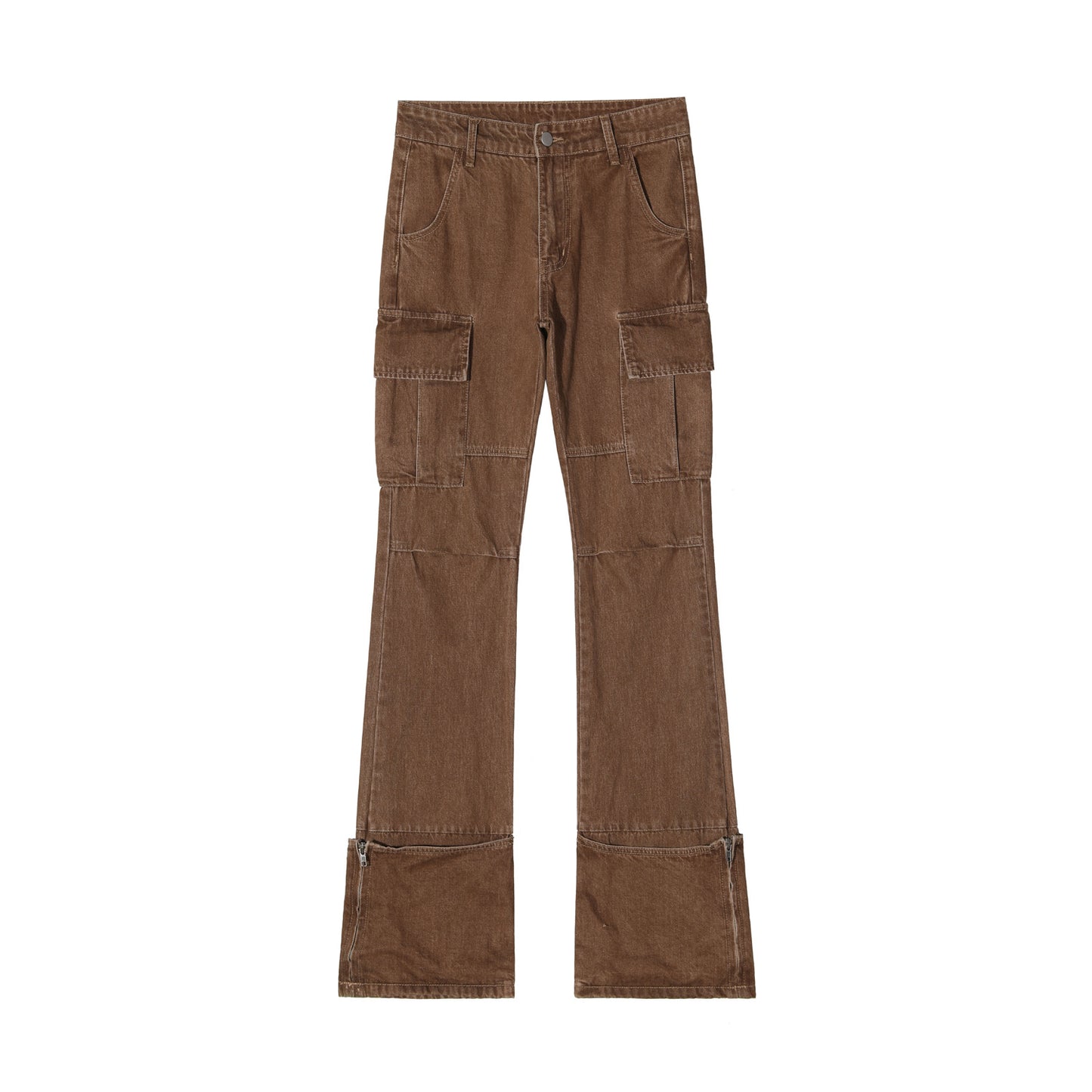 The Ins Wind Casual Niche Brown Micro-labelled Denim Pants Female