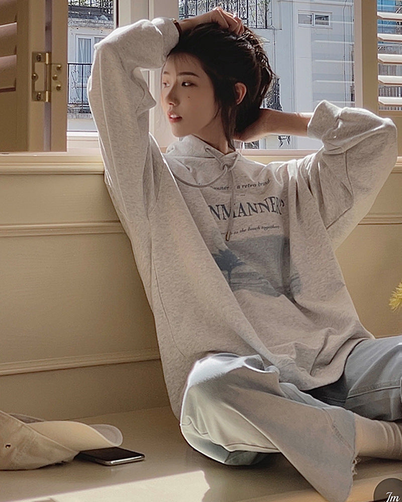 Letter Print American Vintage Hoodie Plus Size