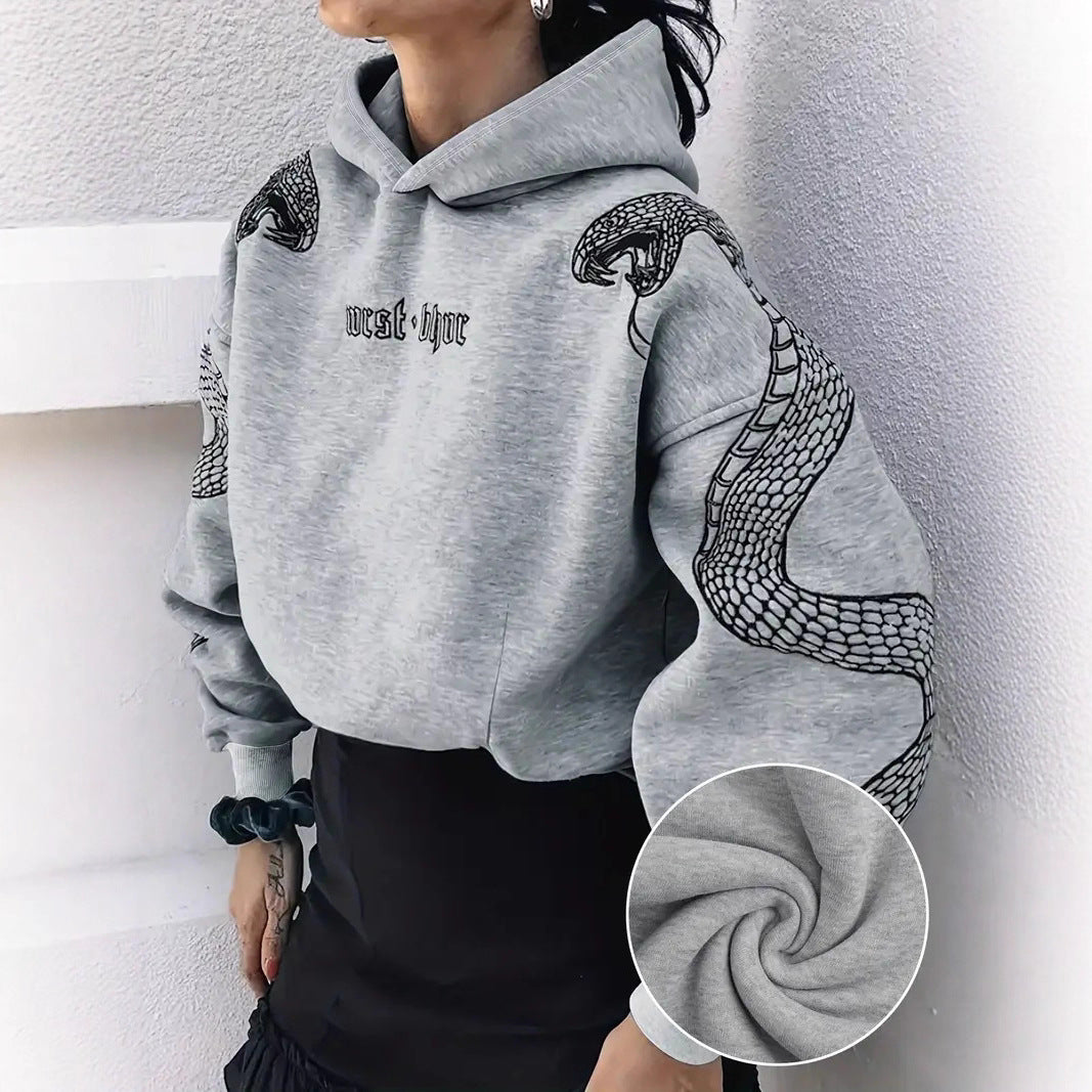 Kvinder Trykt Hættetrøje Løstsiddende Vintage Sweatshirt Top