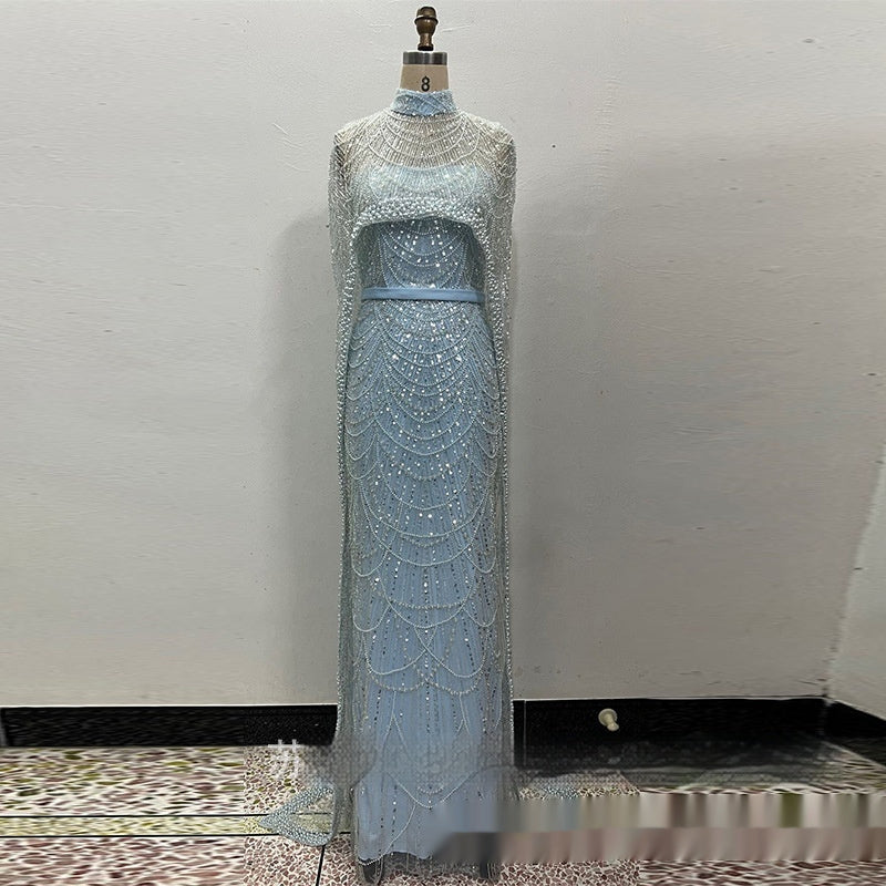 Pearl Embroidery Material Evening Party Dress