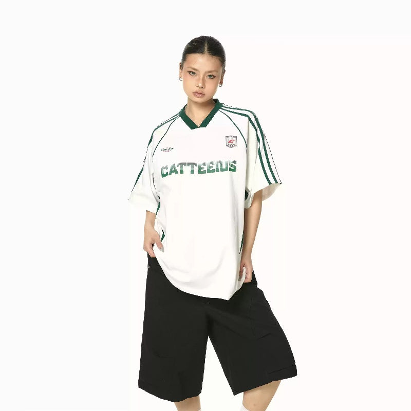Sports Jersey Contrast Color Short-sleeved T-shirt Men And Women Couple Retro