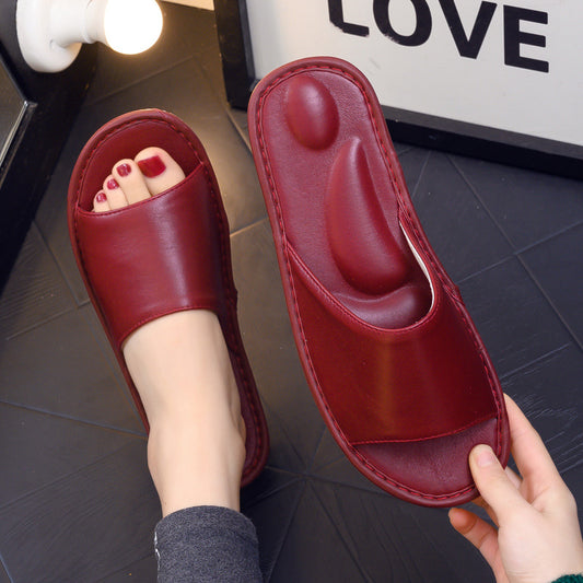 High-end Japanese-style Leather Slippers For Home Usequiet And Perfect For Indoor Wooden Floors