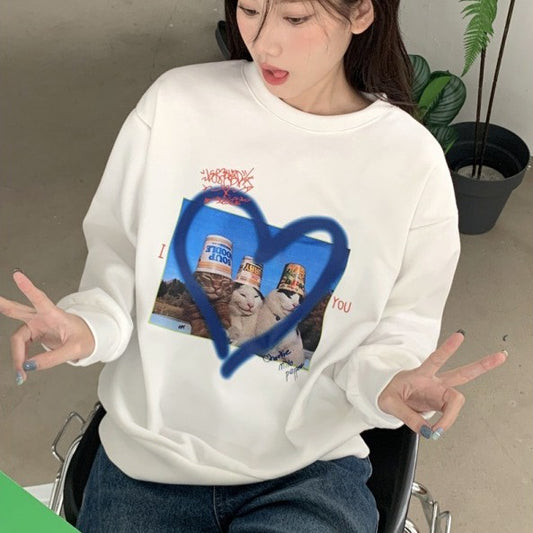 American Retro Loves And Cats Slim Long Sleeve Top