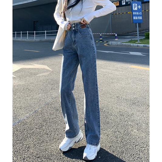 Højtaljede vide ben bukser kvinde jeans kvinde lige jeans