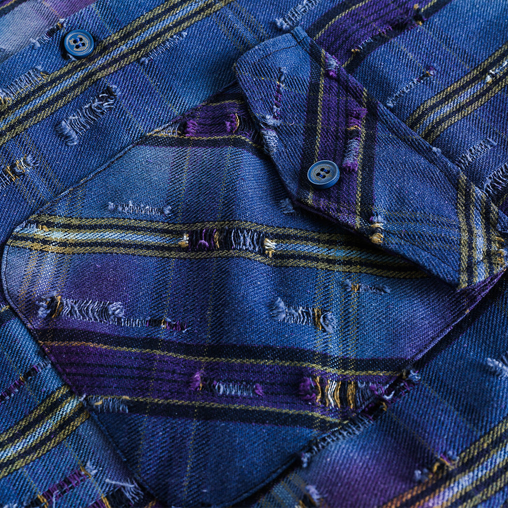 Tie-dye Gradient Plaid Shirt Men's High Street Fashion Design Sense