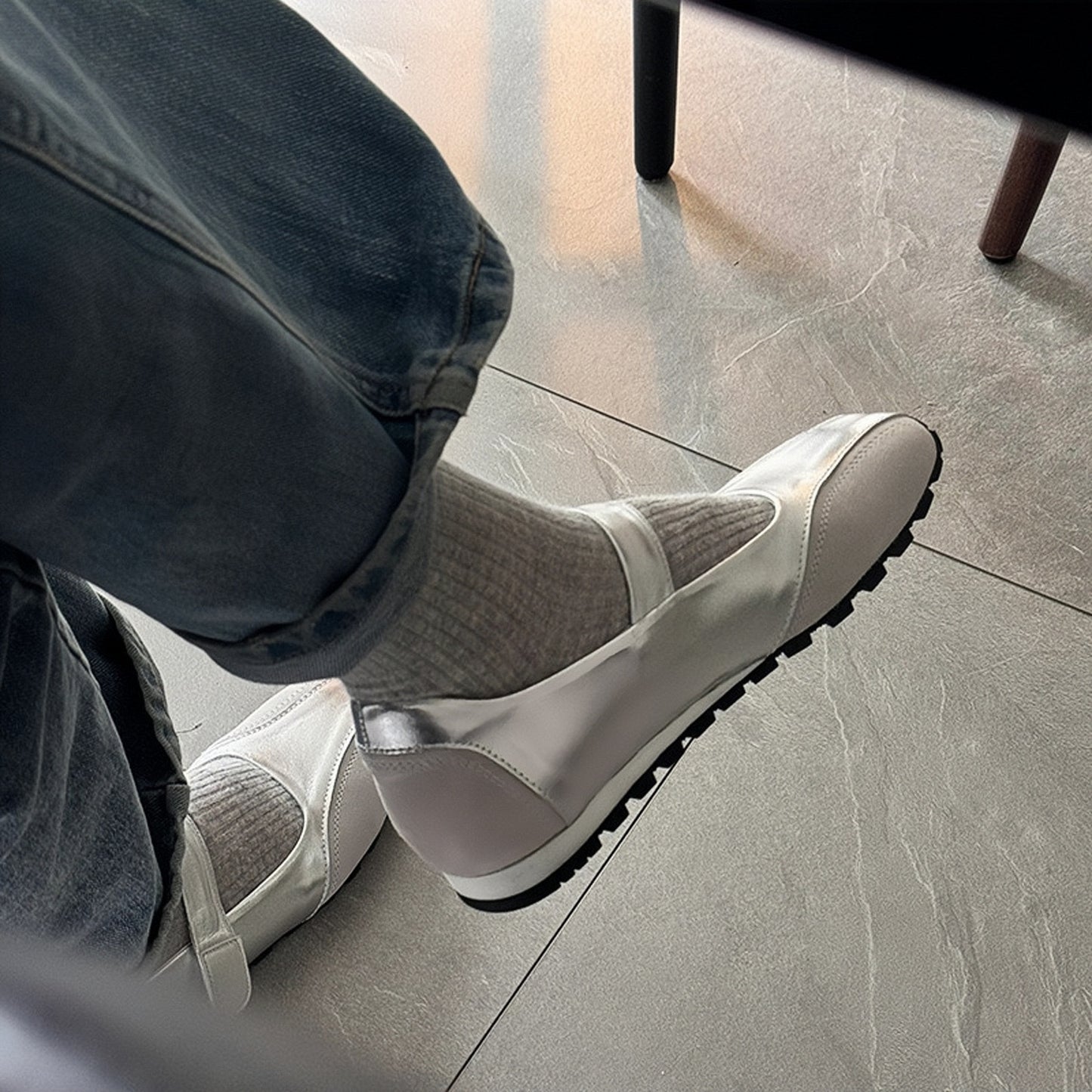 First Layer Cowhide Silver Genuine Leather Pumps