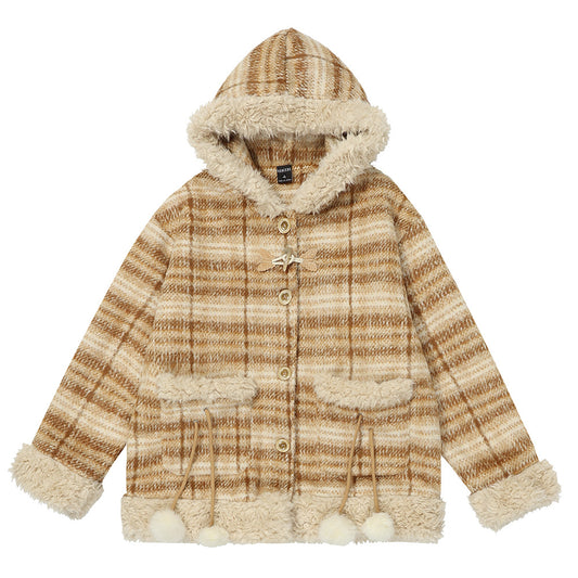 Yarn-dyed Stripes Hooded Cotton Coat Jacket Thickened