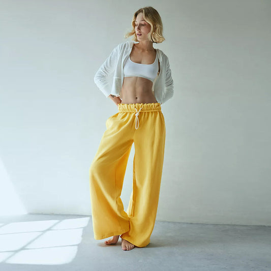 Fashion Style Simple Casual All-match Drawstring Stretchy Wide-leg Sweatpants