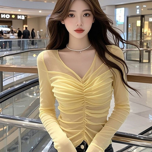 Short Top With A Multi Layered Ruffled Mesh Design Shirt