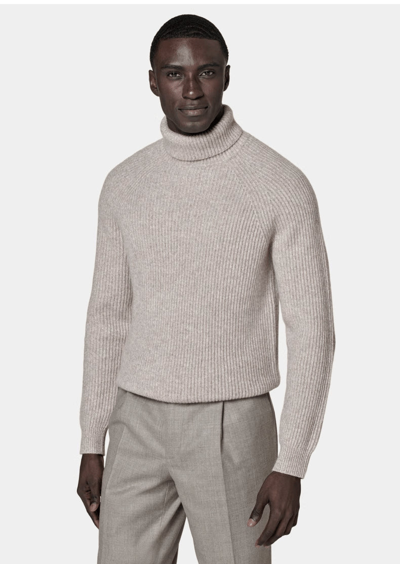 Cashmere Højhalset Striktrøje til Mænd – Moderne Pullover
