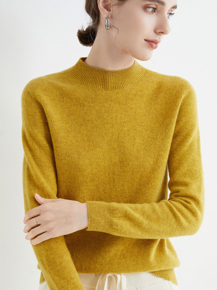 Half High Collar Pure Wool Women's Long Sleeved Knitted Base Sweater