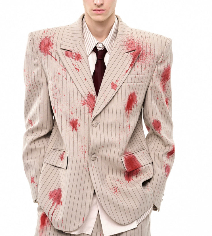 Mens High End Blood Stain Inspired Tailored Single Breasted Suit