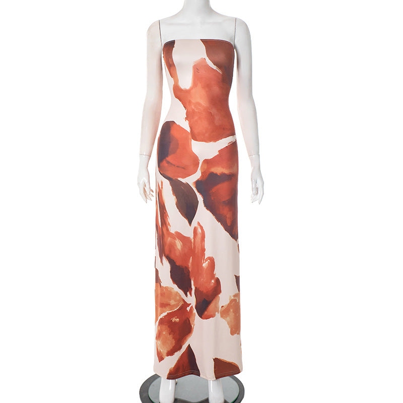 Kvinders stilfulde trykte off-shoulder tubekjole