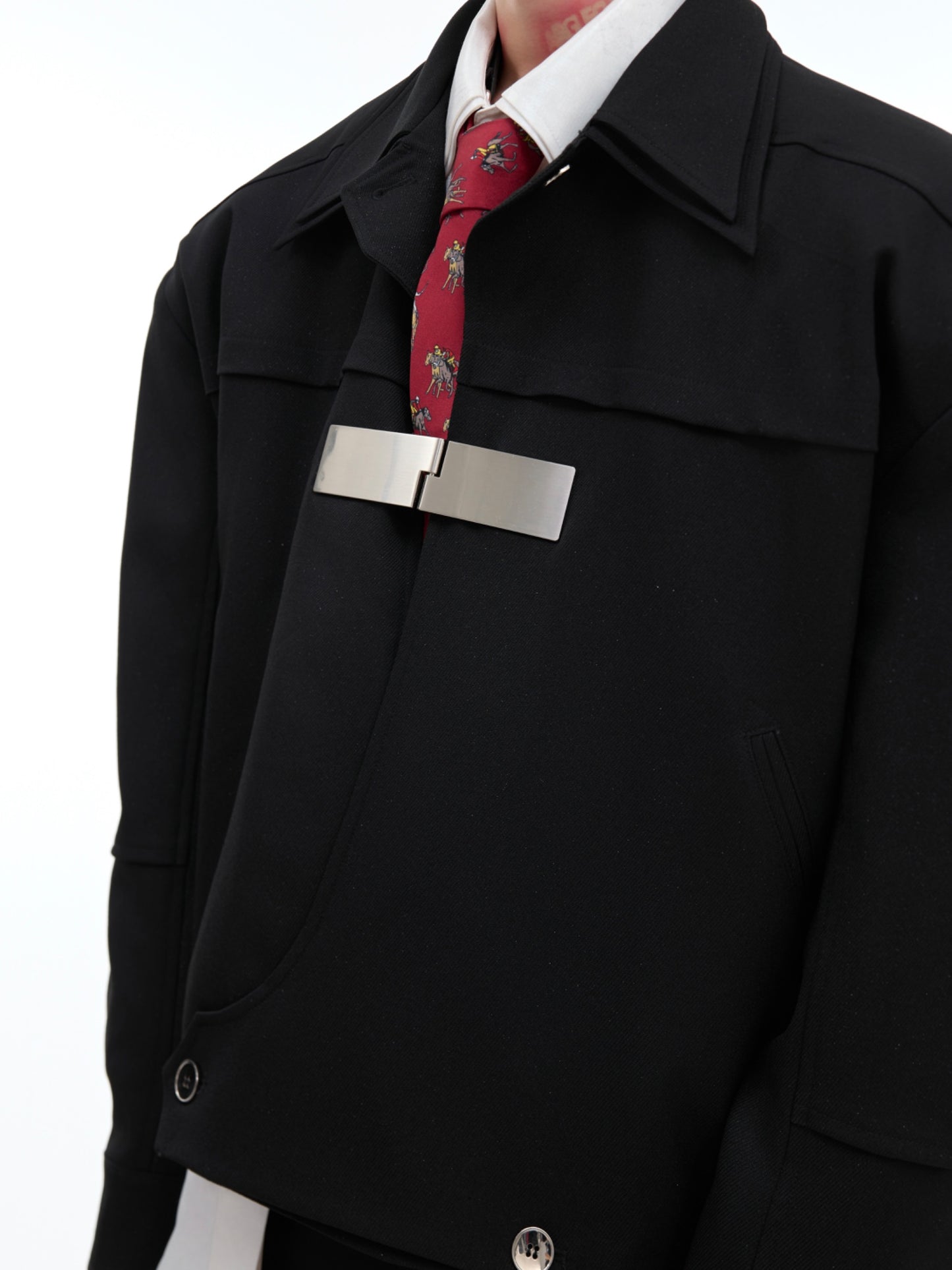 Double-layer Collar Design Black Coat