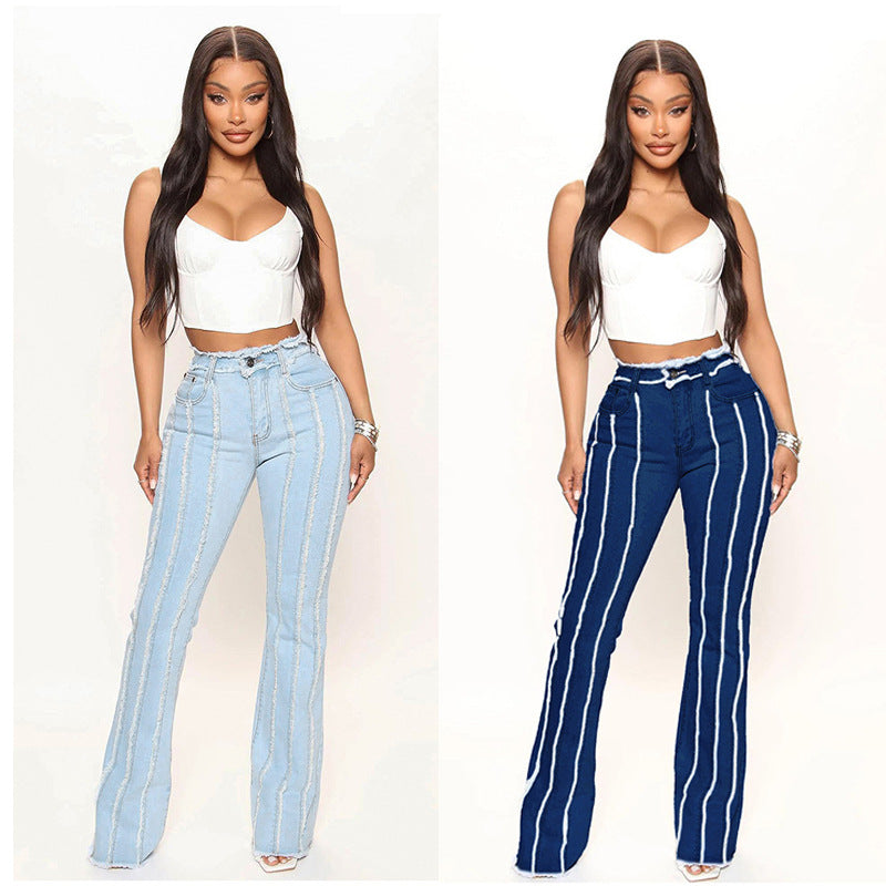 Råkant Jeans til Kvinder i Plus Size, Vasket med Frynser