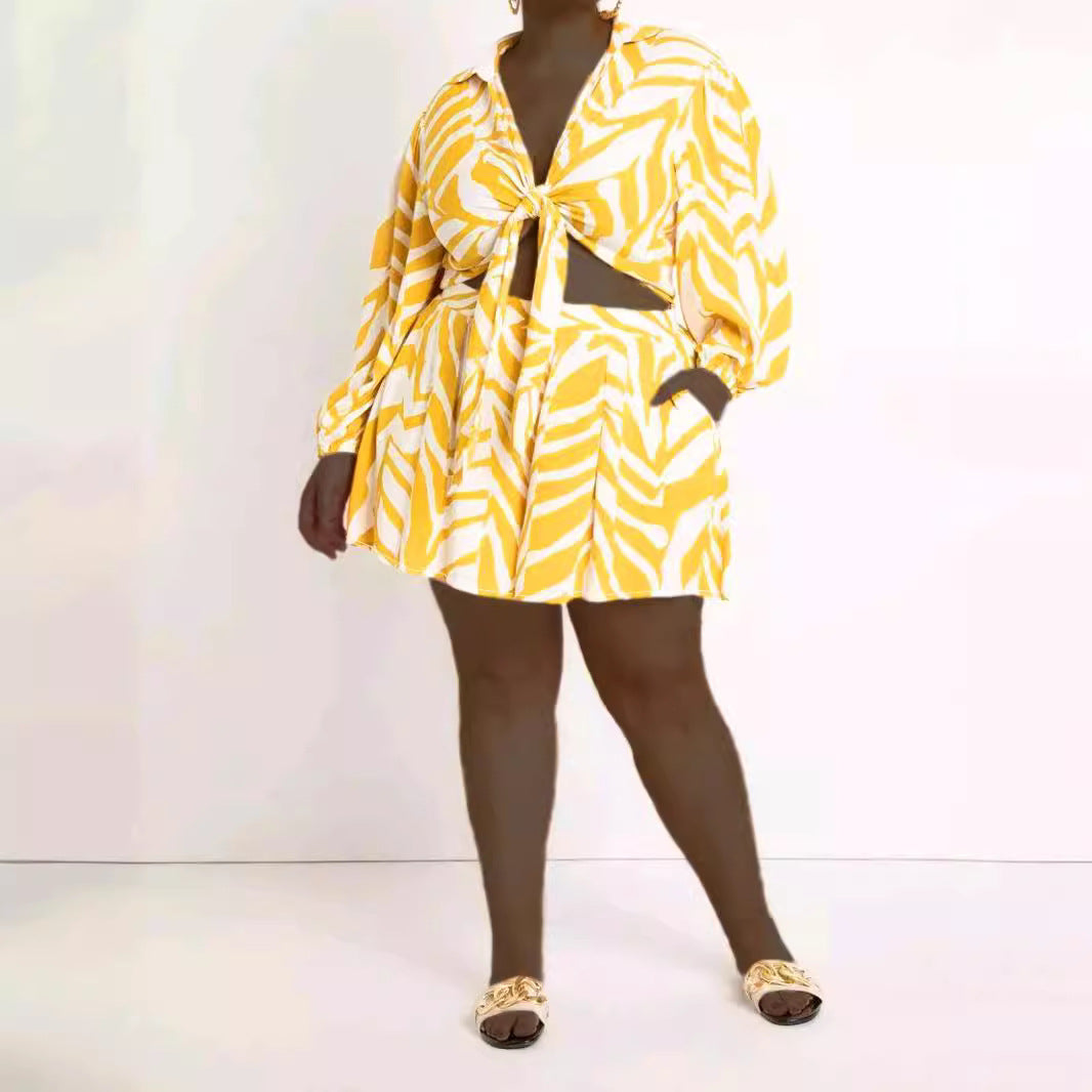Sexy Print Plus Size Two-piece Vacation Set