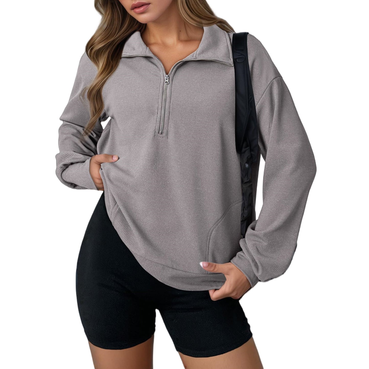 Revers Sweater Mode Løs Lynlås Dametøj