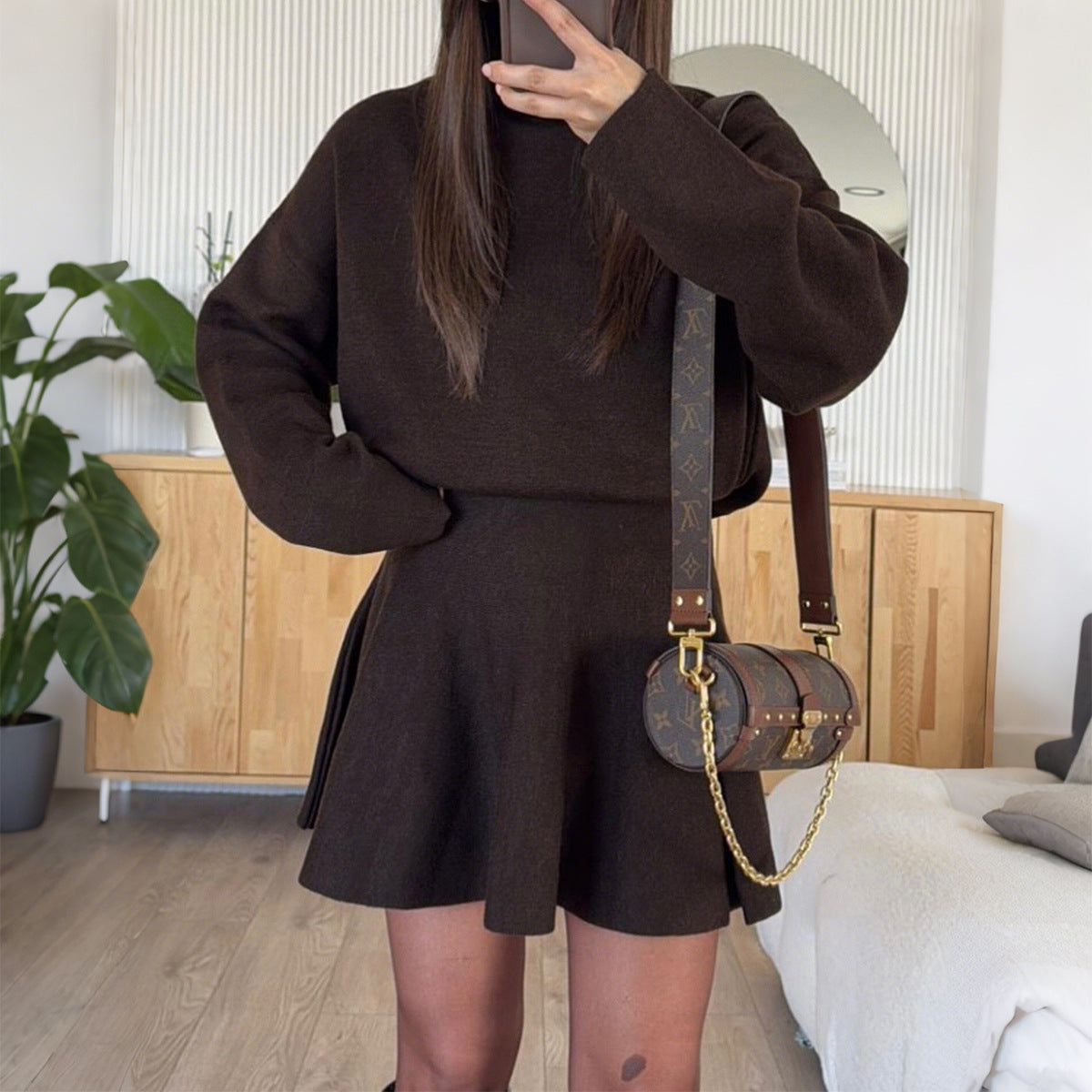 Casual Vacation Style Sweater Long Sleeve Skirt Dress Women's Clothing