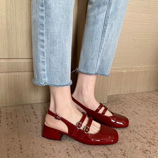 Women's Fashionable Retro Square-Toe Double-Breasted Sandals