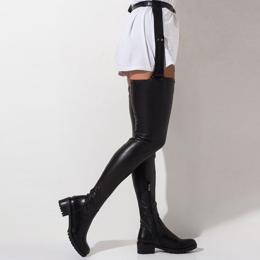 Womens Black Round-toe Over-the-knee Fashion Boots