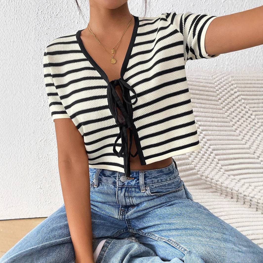 Women's Striped Tie-dye Spliced Fashion Short Sleeve
