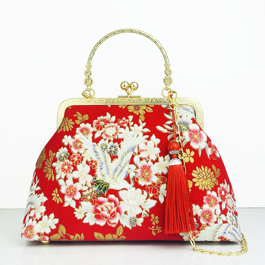 New Chinese Style Retro National Style Embroidered Clutch Bag Red-crowned Crane Handbag