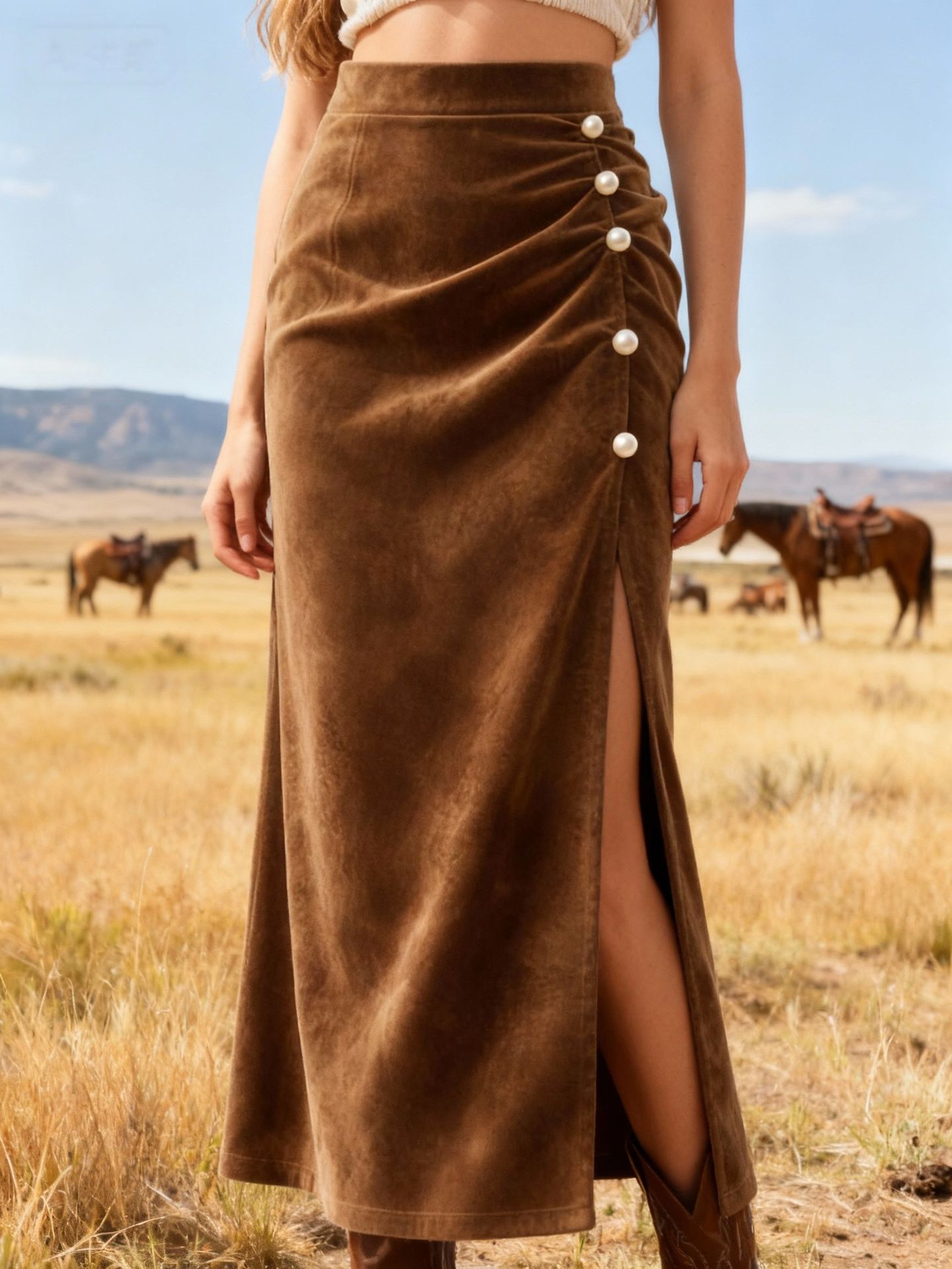 Women's Suede-Like Fabric High-Waist Figure-flattering Skirt