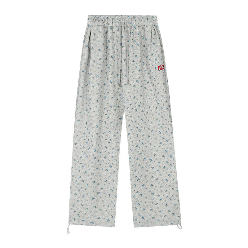 Small Floral Fleece-lined Niche High Waist Casual Pants For Women