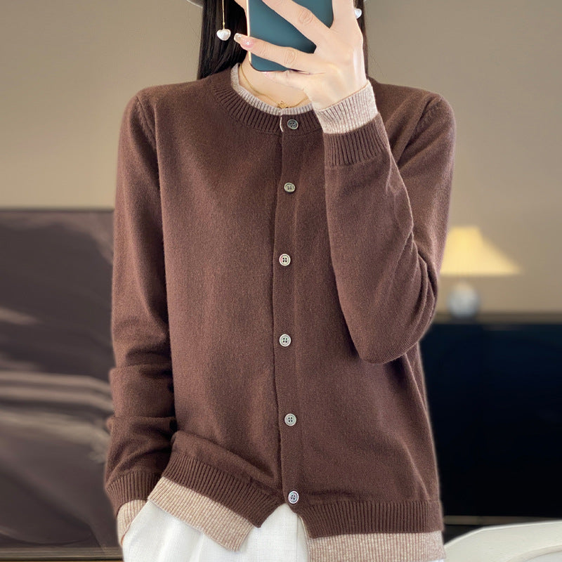 Women's Round Neck Multicolor High-grade Sweater Coat Loose Long Sleeve Top