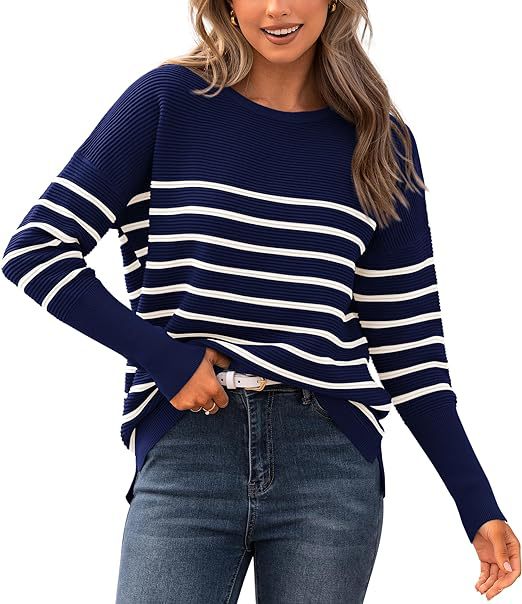 Autumn Winter Sweater Casual Striped Round Neck Sweater