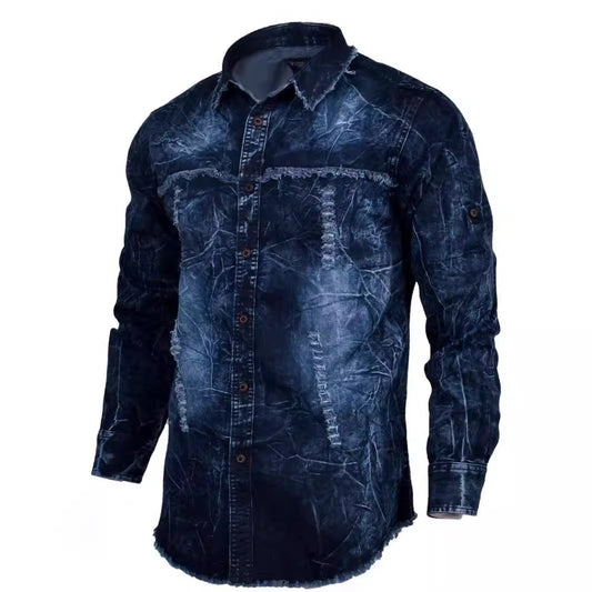 Denimskjorte til mænd med lange ærmer, slim fit