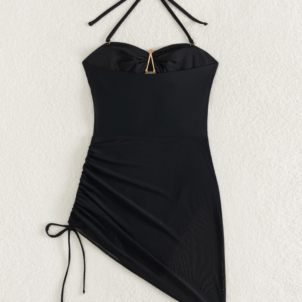 Sexy Halterneck Jumpsuit With Detachable Shoulder Straps And Mesh Paneling